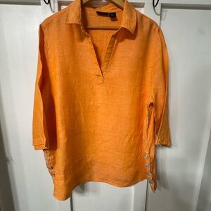 Tahari Orange Linen Top
